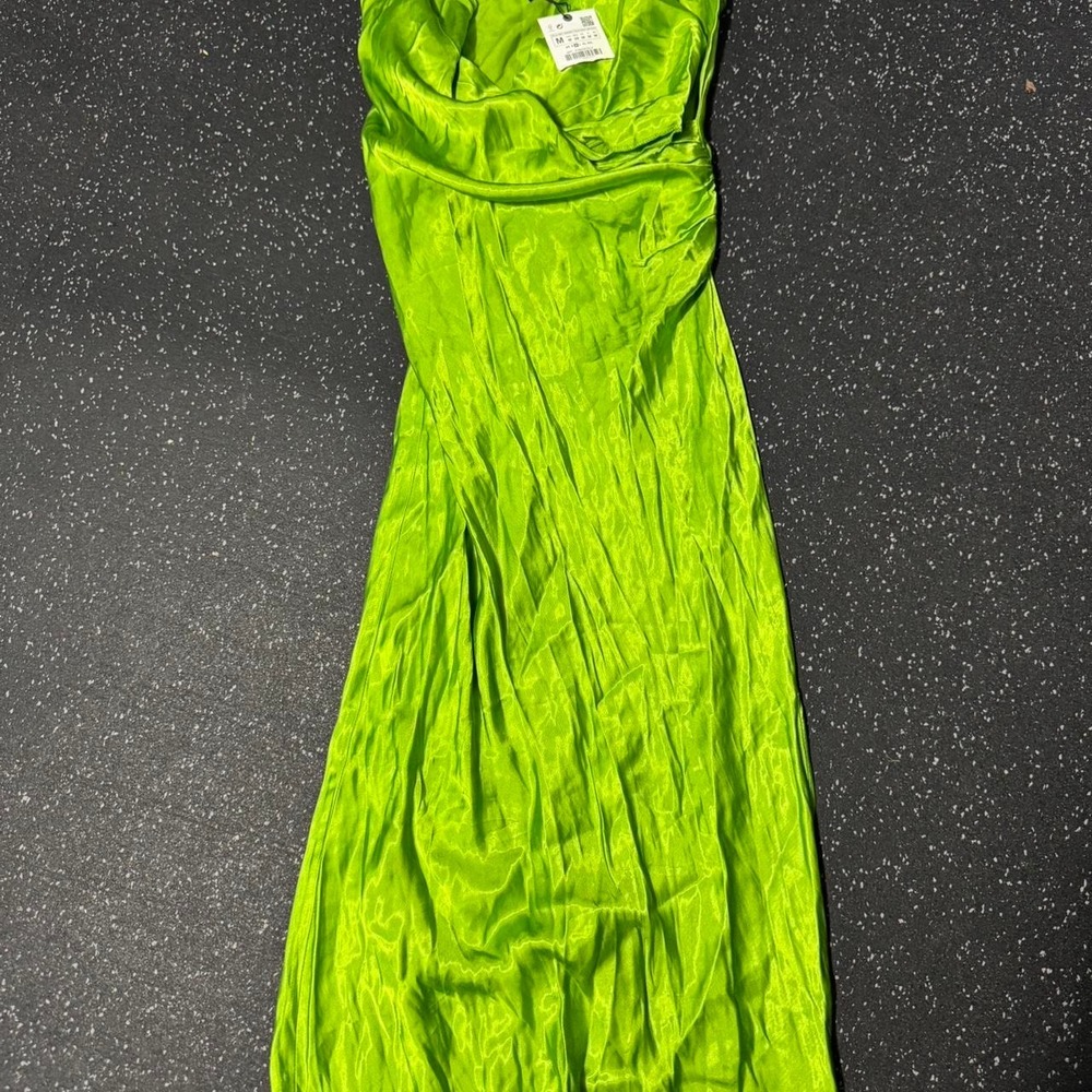 Lime Green Satin Midi Dress - Brand Unknown